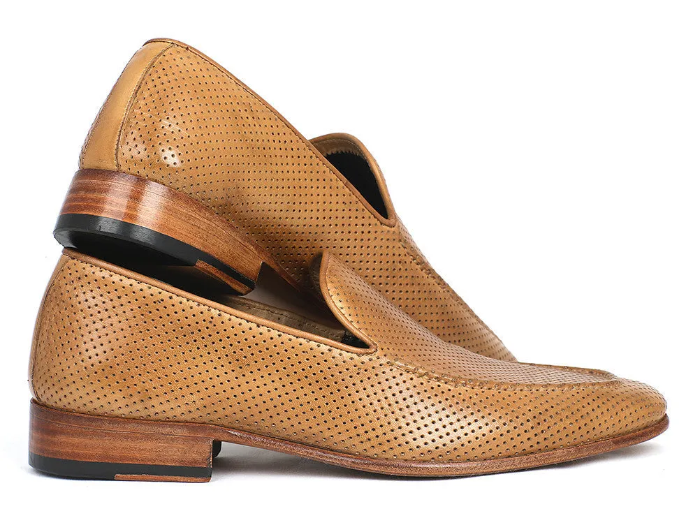 Paul Parkman Beige Perforated Leather Loafers